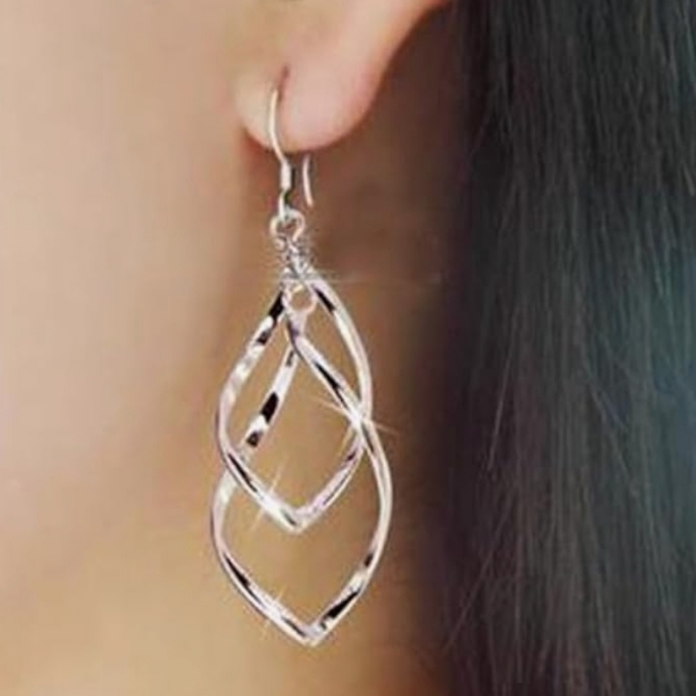 925 Sterling Silver Double Twist Dangle Drop Earrings NWT